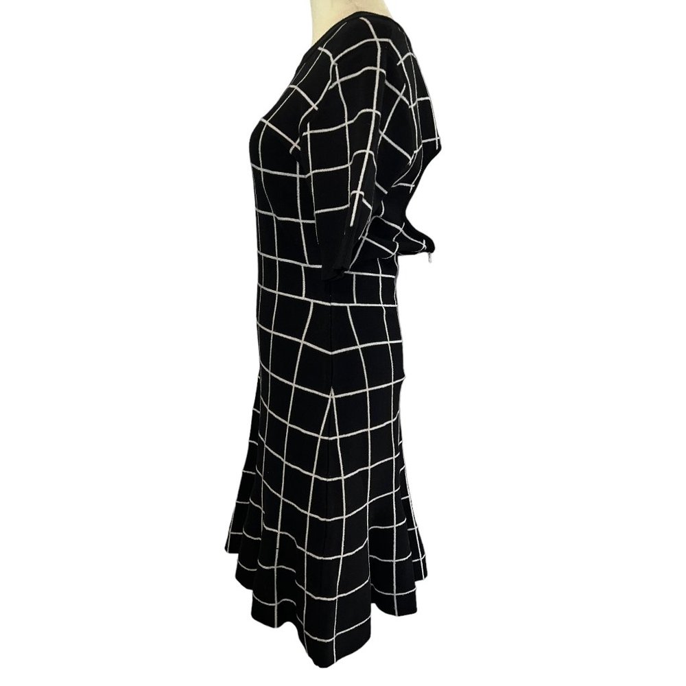 MILLY Black & White Windowpane Knit A-Line Dress – Open Back – Size M - Picture 12 of 16